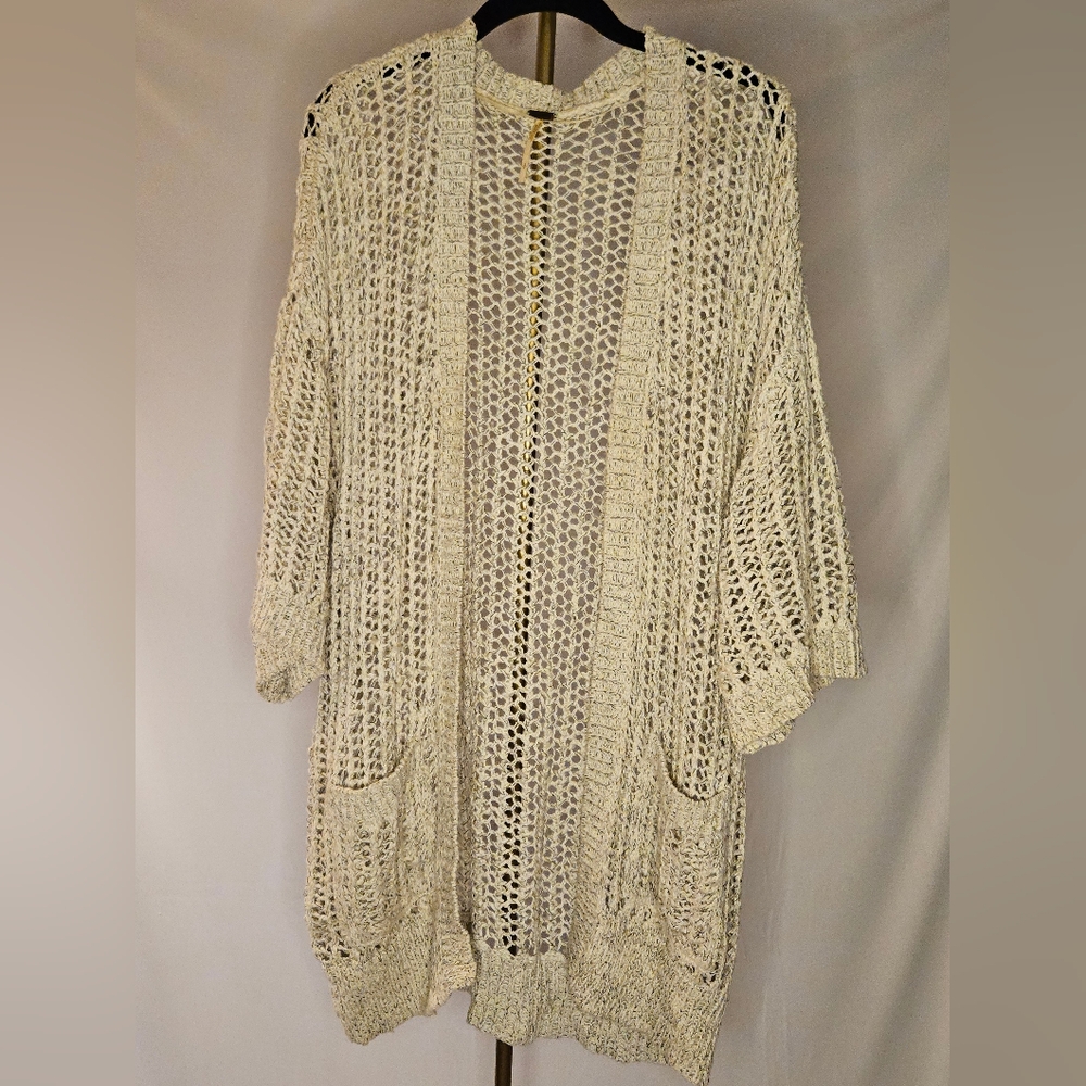 Free People Open Knit Crochet Oversized Cardigan Sweater